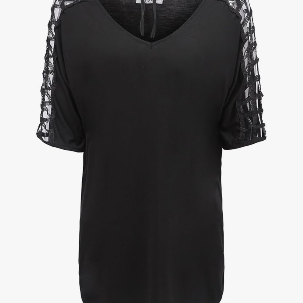 Afibi Black cold shoulder Short sleeve tie back blouse Top XXL